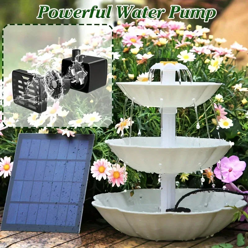 Solar Bird Bath Fountain 3 Tier DIY Detachable Pump