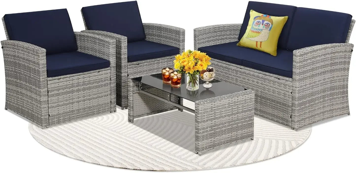 Outdoor Patio Conversation Set With Two Chairs And Coffee Table