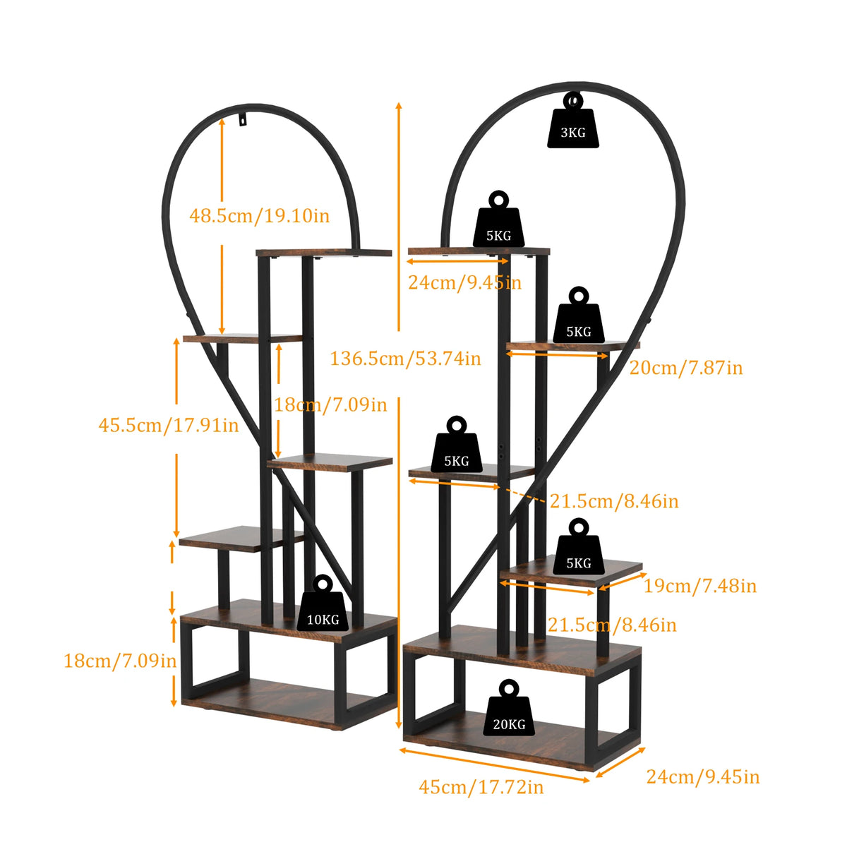 Wisfor Metal Heart Shaped 6 Tier Ladder Plant Stand