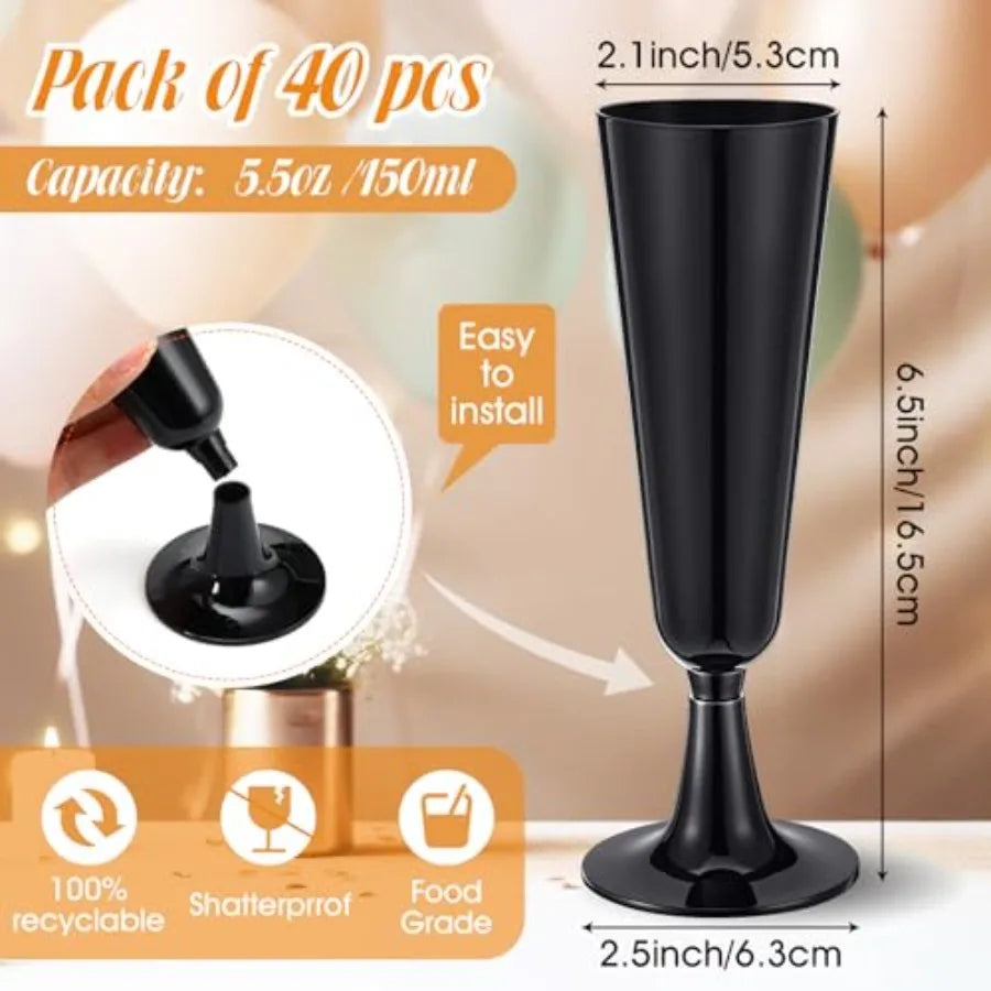 Pack Black Champagne Flutes Bulk Plastic Disposable Champagne Glasses 5.5 oz Plastic Mimosa Glasses Wedding Cocktail Cups for E