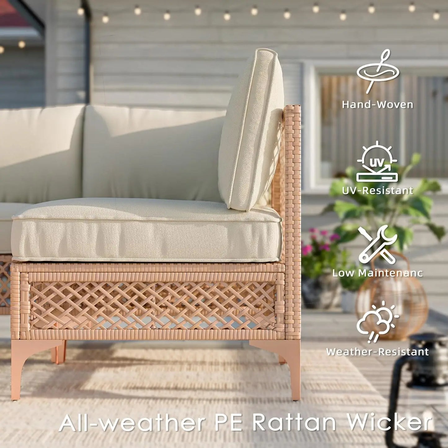 Patio Conversation Sets, 7 Piece Outdoor Furniture Set with Thick Cushions, Wicker Sectional Sofa Set with Coffee, Customized