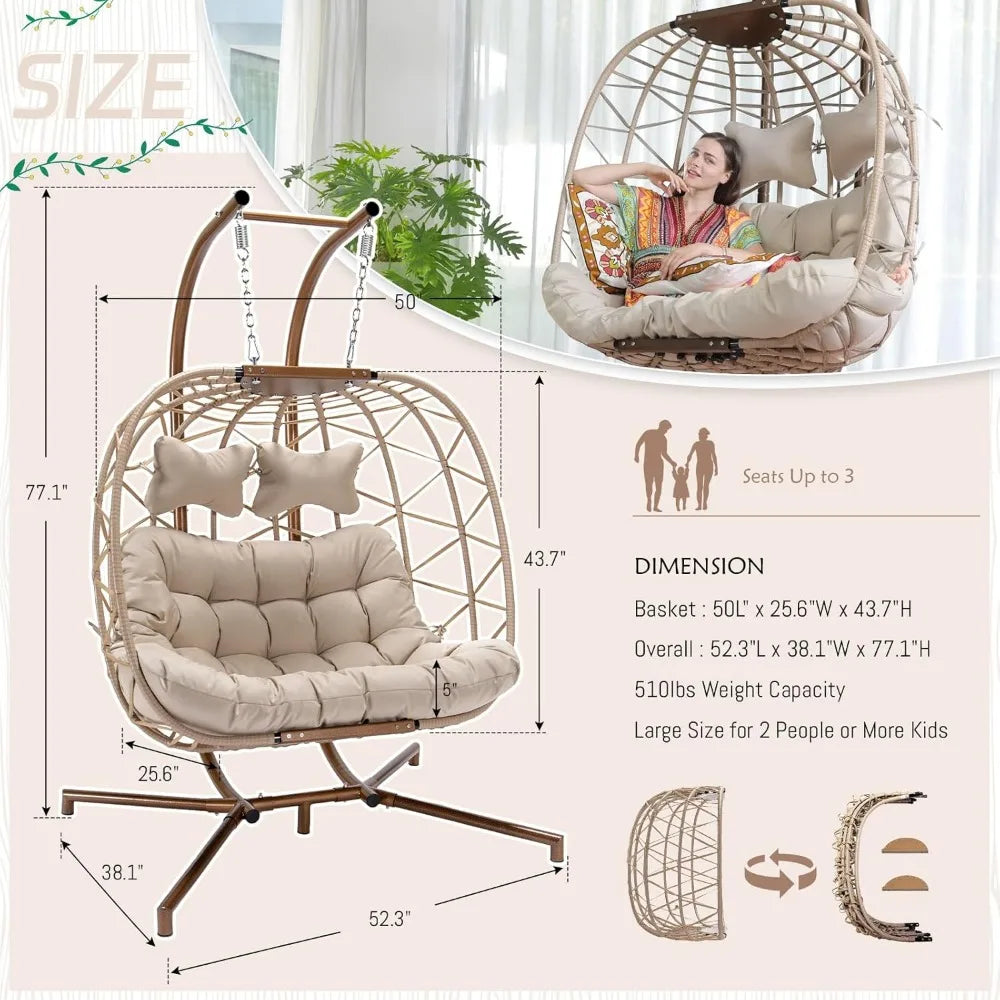 BlueXYard Hanging Egg Chair With Stand Wicker Patio Lounge