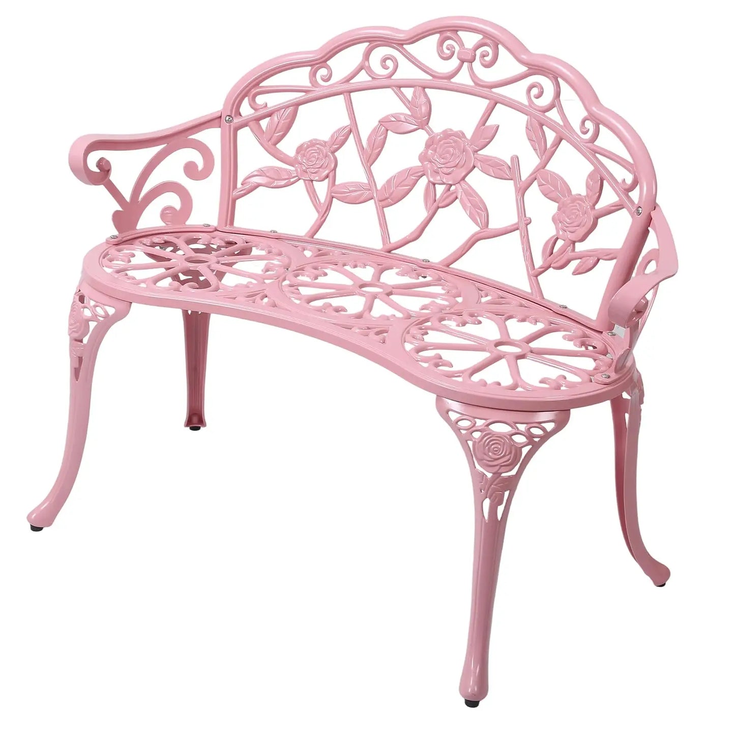 Elegant Cast Aluminum Outdoor Bench Featuring Intricate Rose Vine Design For Garden, Patio, Park And Lawn Use