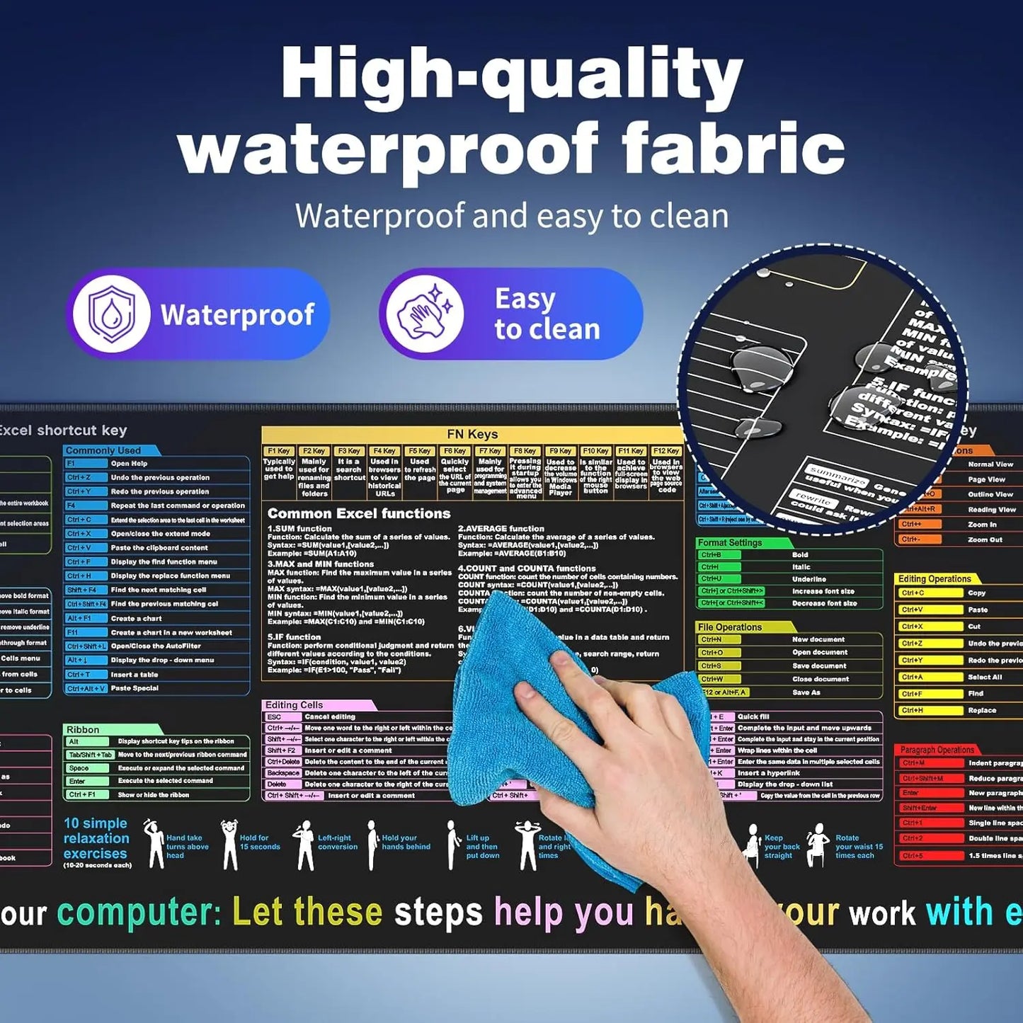 Excel And Word Shortcut Desk Pad With Waterproof Non Slip