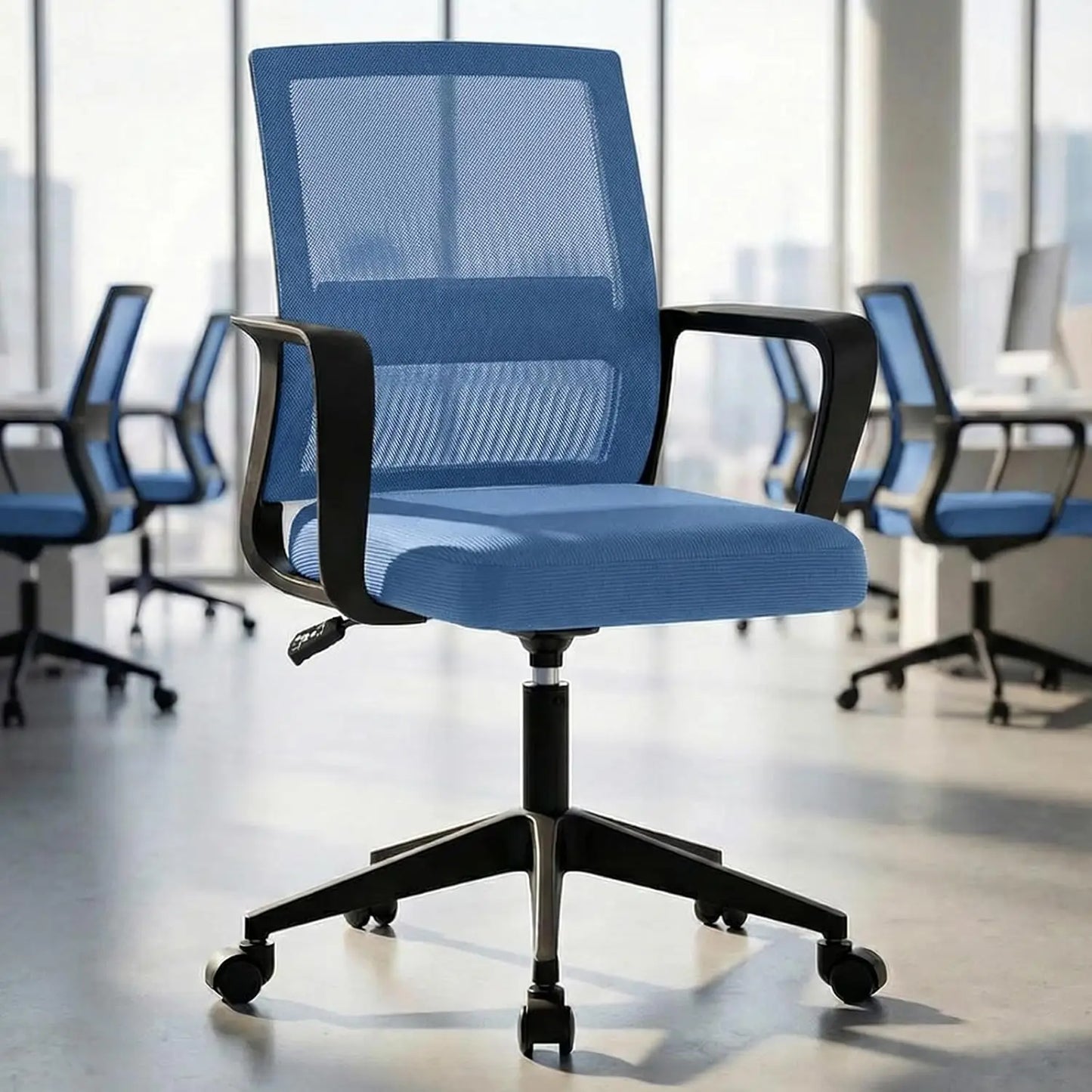 SUKIDA Mid-Back Upholstery Mesh Office Chair Black Height-Adjustable Armrests Executive Desk Computer Task Chair For Home Office