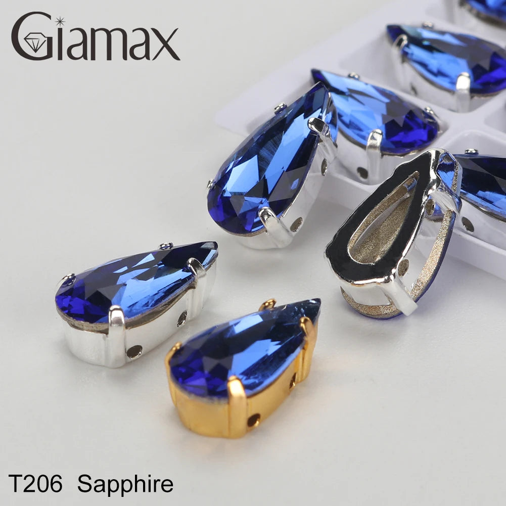 Giamax Tear Drop Glass Crystal Sewing Stone Sew on Rhinestones Gold Silver Claw Rhinestones For Garment Clothes Bags