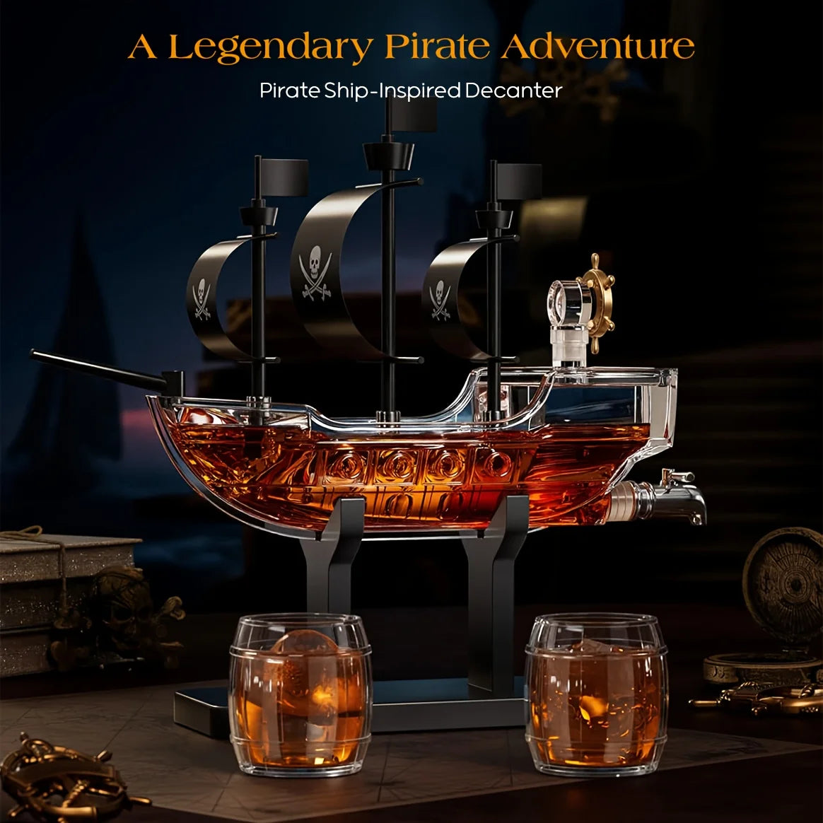 Kollea Father's Day Mother's Day Birthday Gifts for Men Dad, Pirate Ship Whiskey Decanter Set with 2 Glasses, Liquor Dispenser for Home Bar, Funny Gift Ideas for Him, Husband, Father, Boyfriend, Anniversary, Sailor & Captain