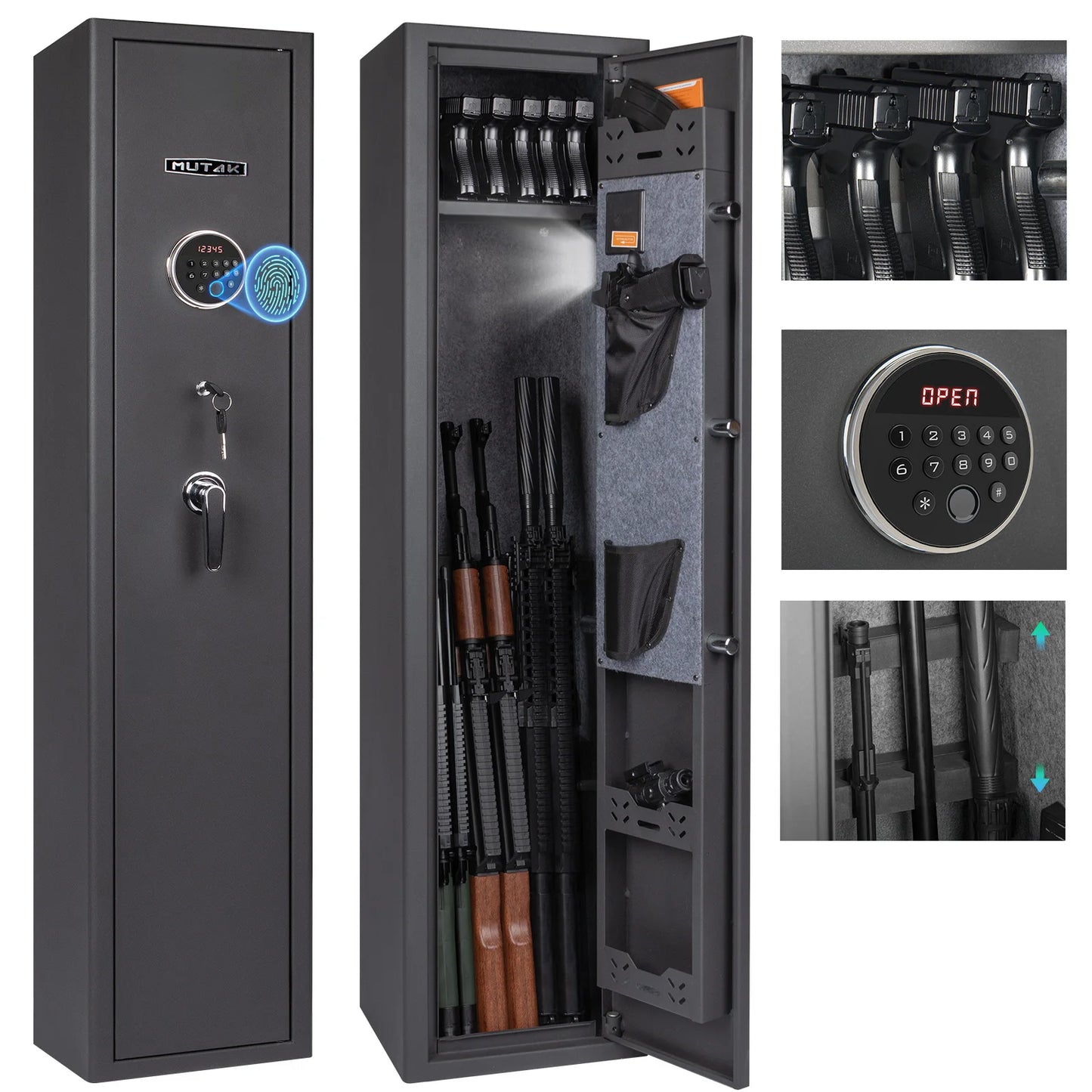 Biometric Gun Safe For Rifles And Pistols With Removable Shelf