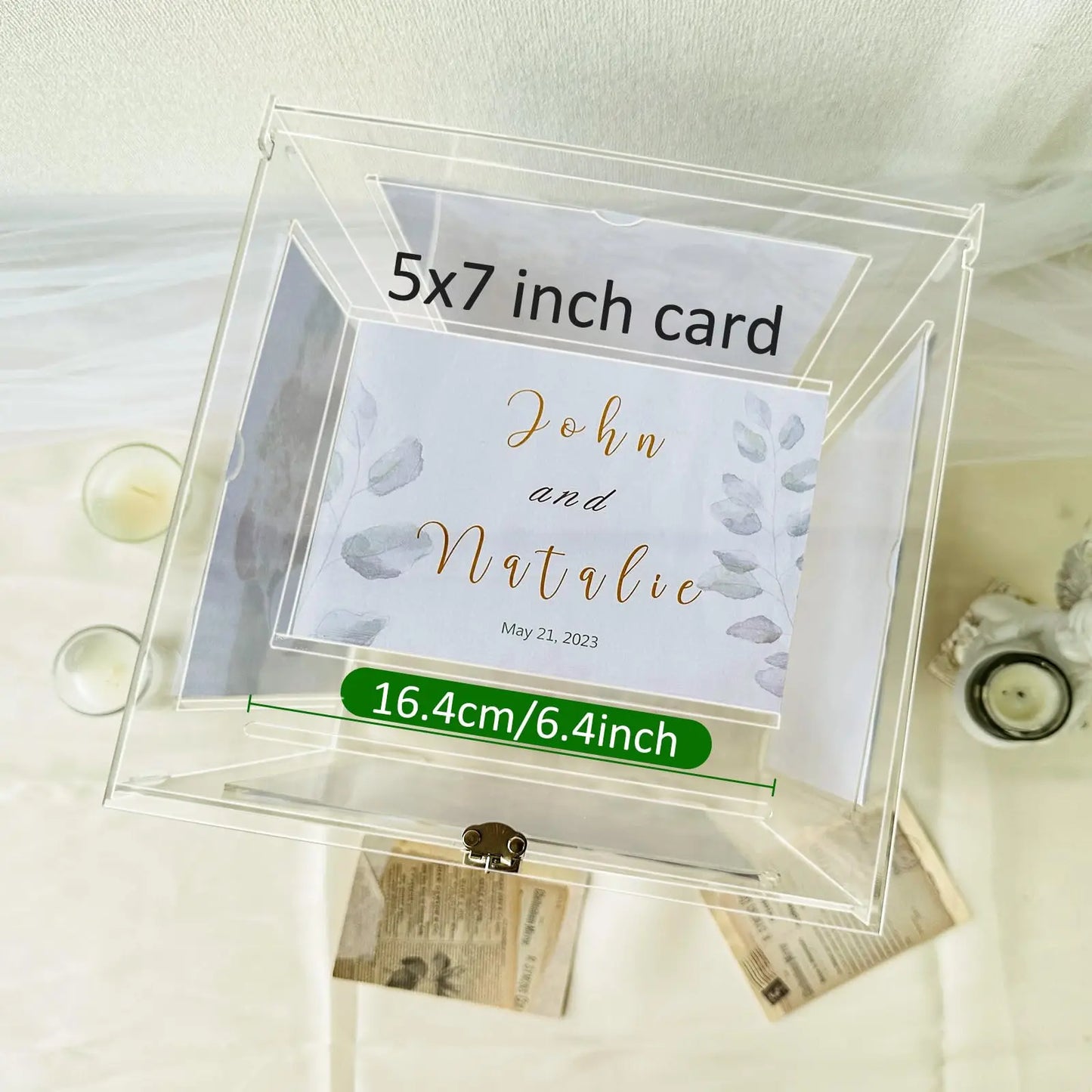Acrylic Wedding Card Box With Picture Holder For Gifts And Envelopes