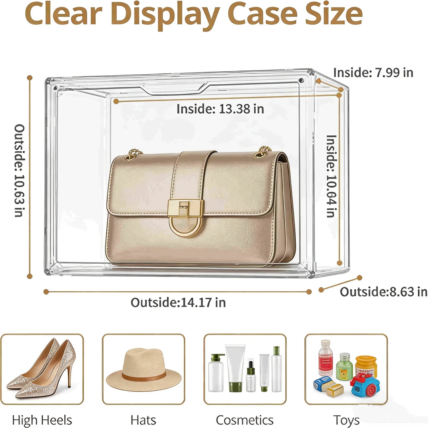 Purse Organizer In Clear Acrylic Display Case With Magnetic Door