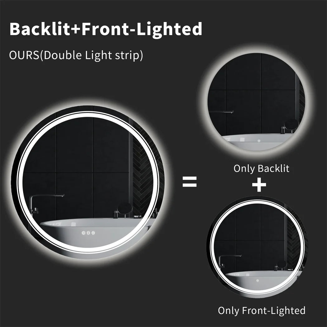 32 Inch Round LED Lighted Bathroom Mirror Wall Mounted Anti-Fog Vanity Mirror with Touch Sensor Backlit for Home