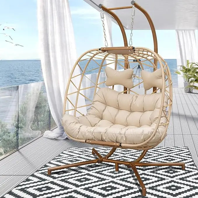 BlueXYard Hanging Egg Chair With Stand Wicker Patio Lounge