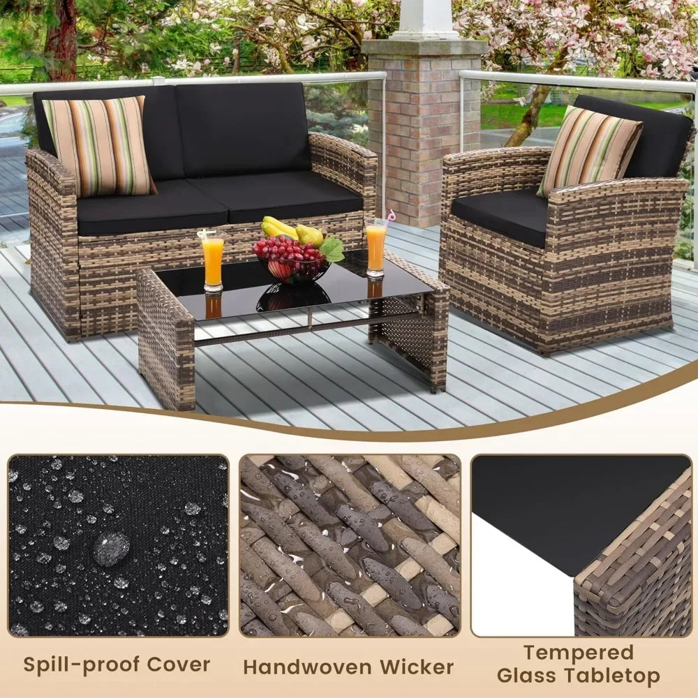 Outdoor Patio Conversation Set With Two Chairs And Coffee Table