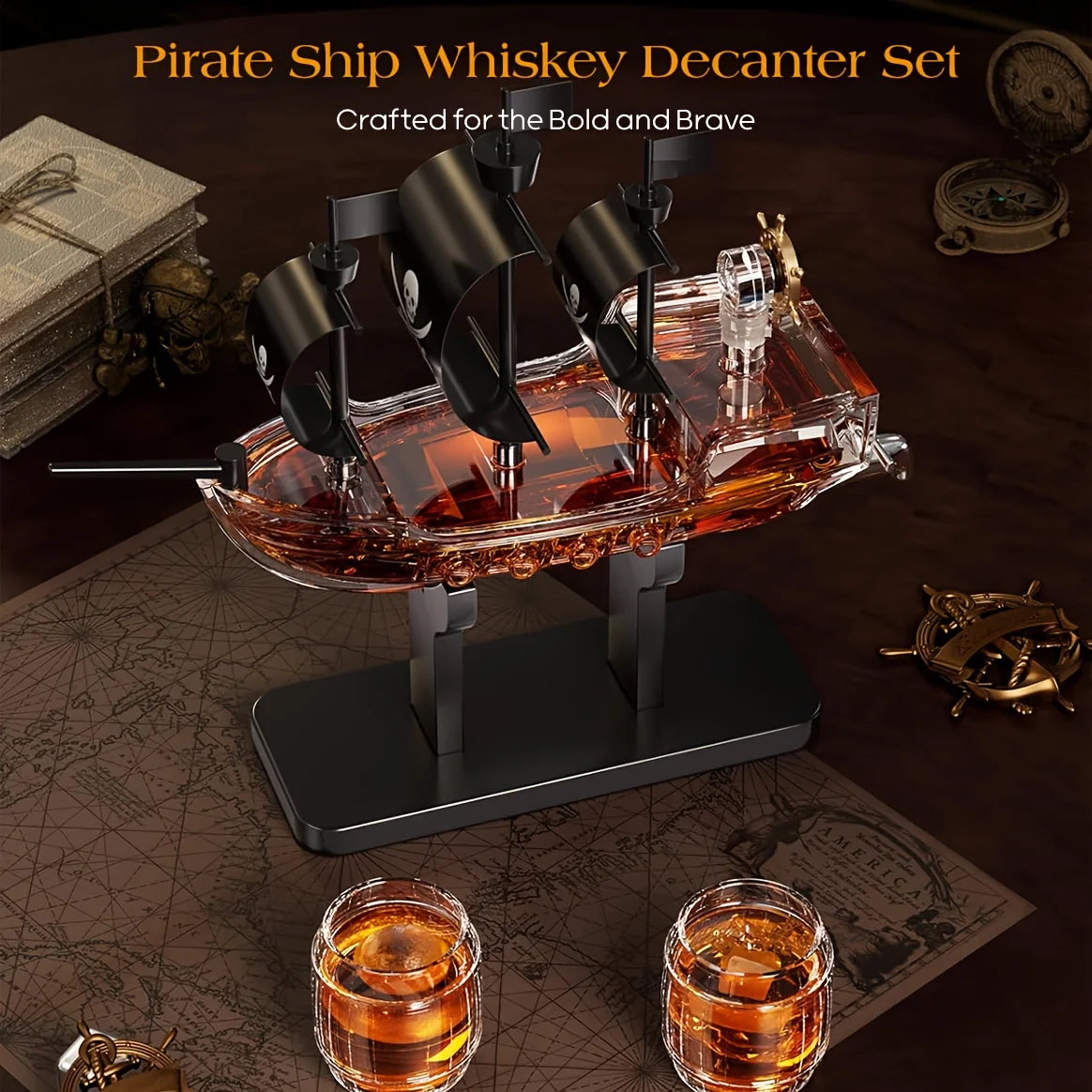 Kollea Father's Day Mother's Day Birthday Gifts for Men Dad, Pirate Ship Whiskey Decanter Set with 2 Glasses, Liquor Dispenser for Home Bar, Funny Gift Ideas for Him, Husband, Father, Boyfriend, Anniversary, Sailor & Captain