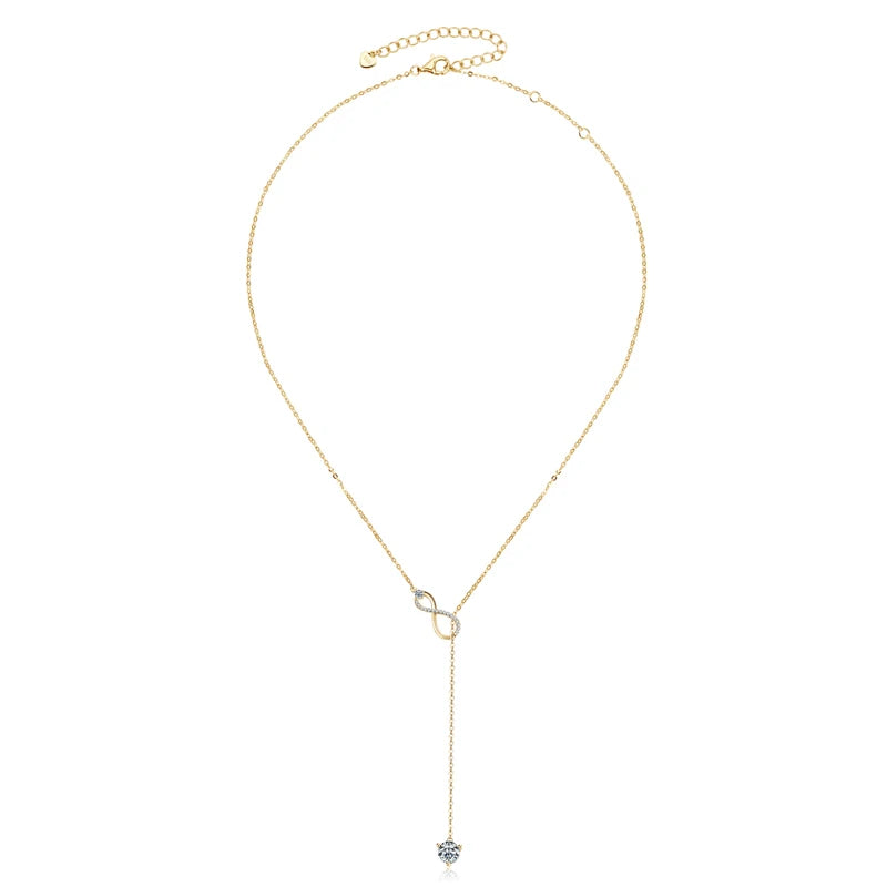 Sterling Silver Infinity Necklace 925 Moissanite Y Shape Pendant