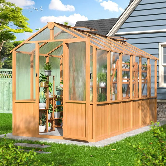 VIWAT Wooden Backyard Greenhouse With UV Protection And Vent Roof
