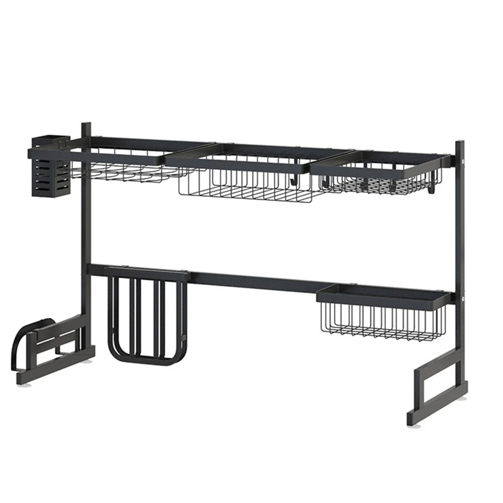 Stainless Steel Over The Sink Dish Rack With Utensil Holder