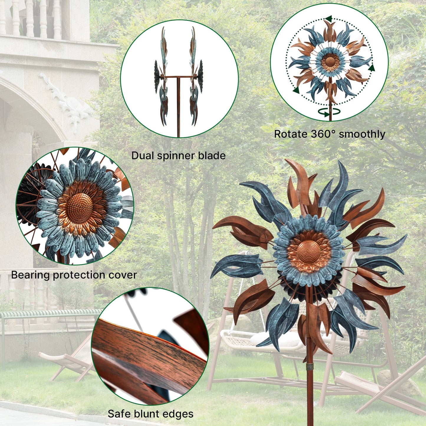 Wind Spinners Outdoor Metal Kinetic Garden Sculpture With Welcome Flags