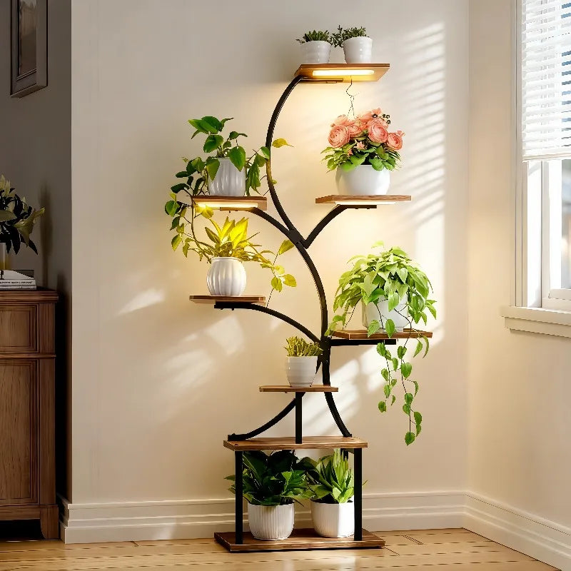 8 Tier Metal Indoor Plant Stand With Grow Lights