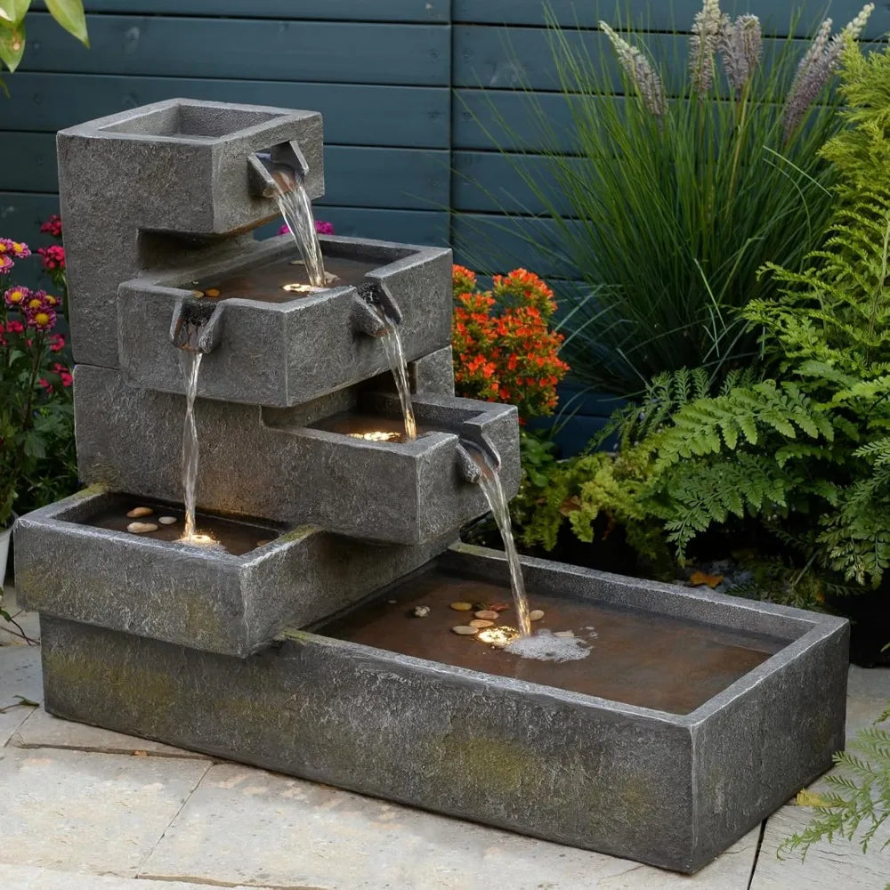 Tankana Tiered Water Fountain For Outdoor Garden With LED